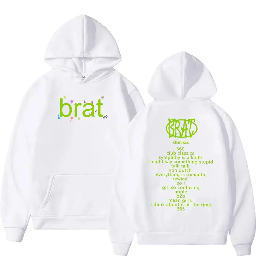 Charli XCX Brat 2024 Music Album Print Hoodie Men Women Hip Hop Fashion Pullover Sweatshirt Casual Oversized Hoodies Streetwear