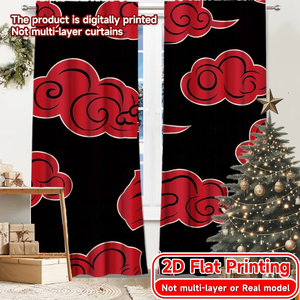 2D Flat Printing,2pcs Crimson Clouds Contemporary Popular Curtains Versatile Durable Polyester Curtains Festive Suitable for