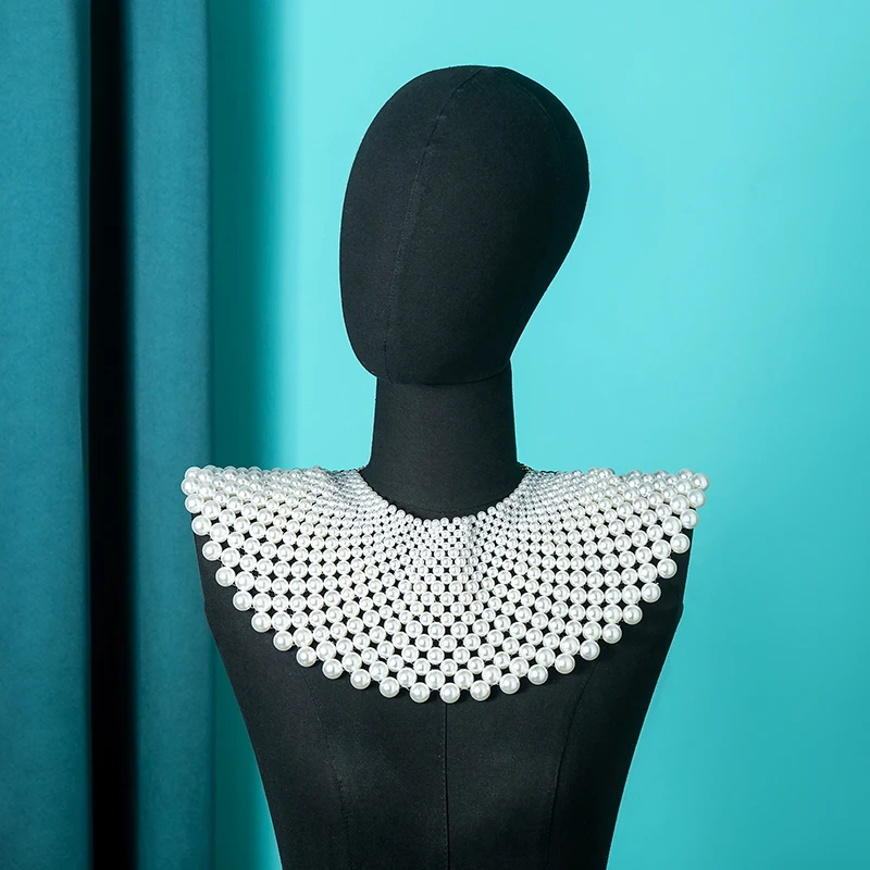 Luxury Moroccan Bridal Pearl Shoulder Cape Layered Pearl Big Necklace For Wedding Party & Banquet