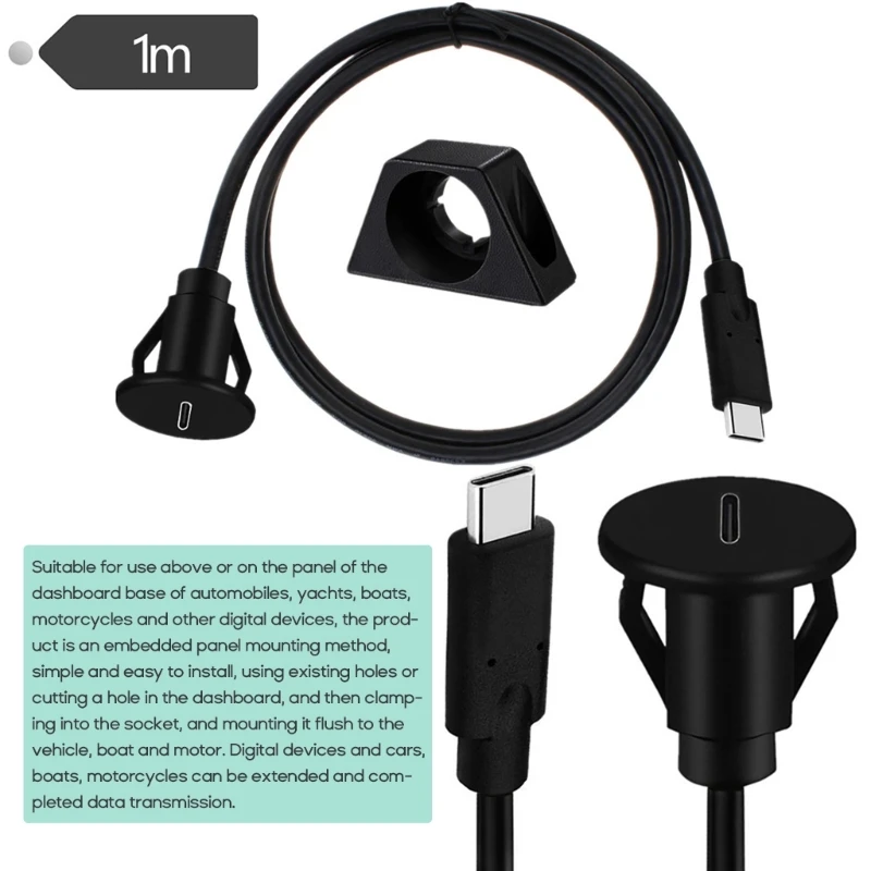 USB3.0 Type-C Man-vrouw Embedded Panel Mount Verlengkabel Extender Line voor Automotive Motorcycle Dashboard Dropship