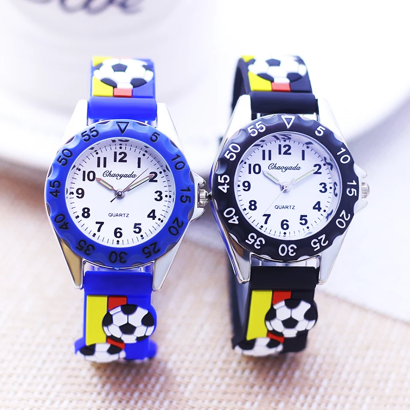 New Children's Boys Gilrs 3D Cool Football Silicone Strap Watches Students 3-12ages Kids Football Match Sports Waterproof Watch