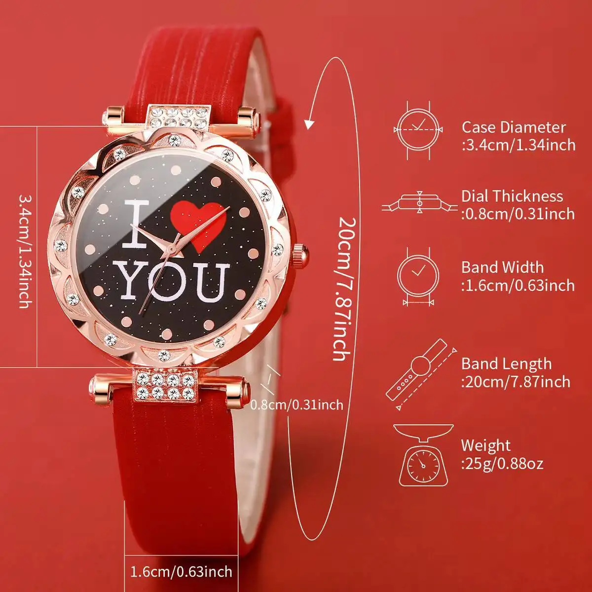 5PCS/Set Fashion Rhinestone Women's Wristwatch Leather Band Quartz Watches Diamond Jewelry Set Gift For Mom（Without Box）