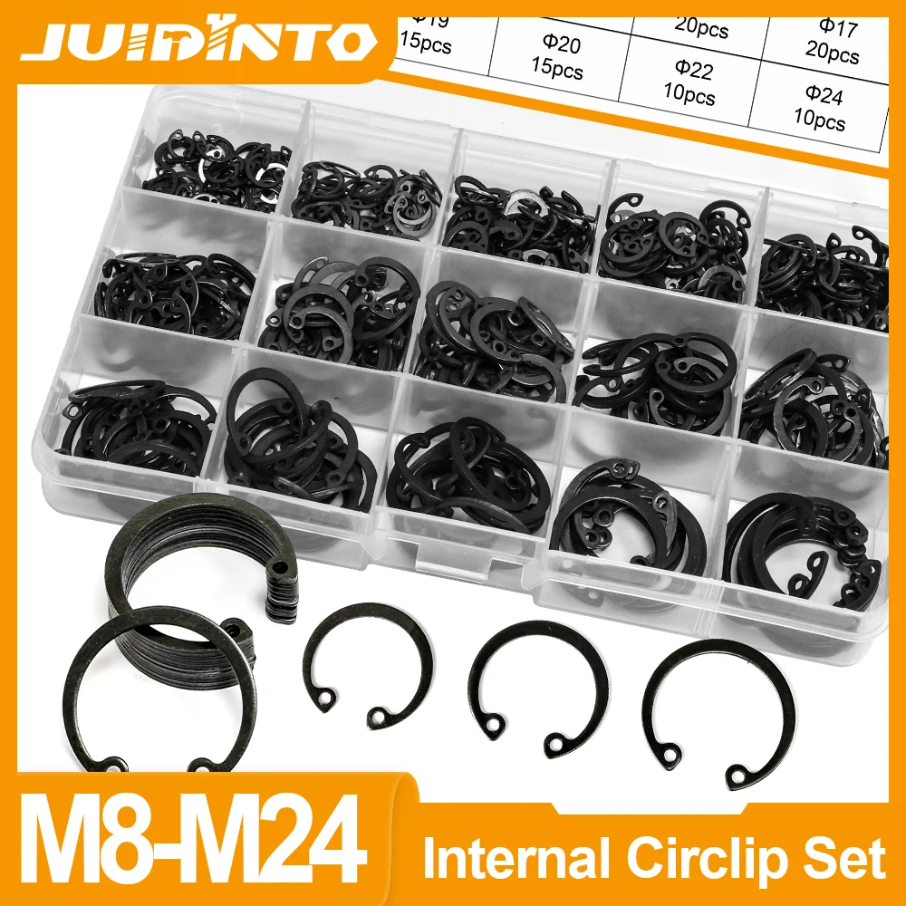 240/445pcs Metric Internal Circlips Snap Retaining Ring Assortment Kit 8-24mm Black Carbon Steel Snap Ring C-clip Circlip Set