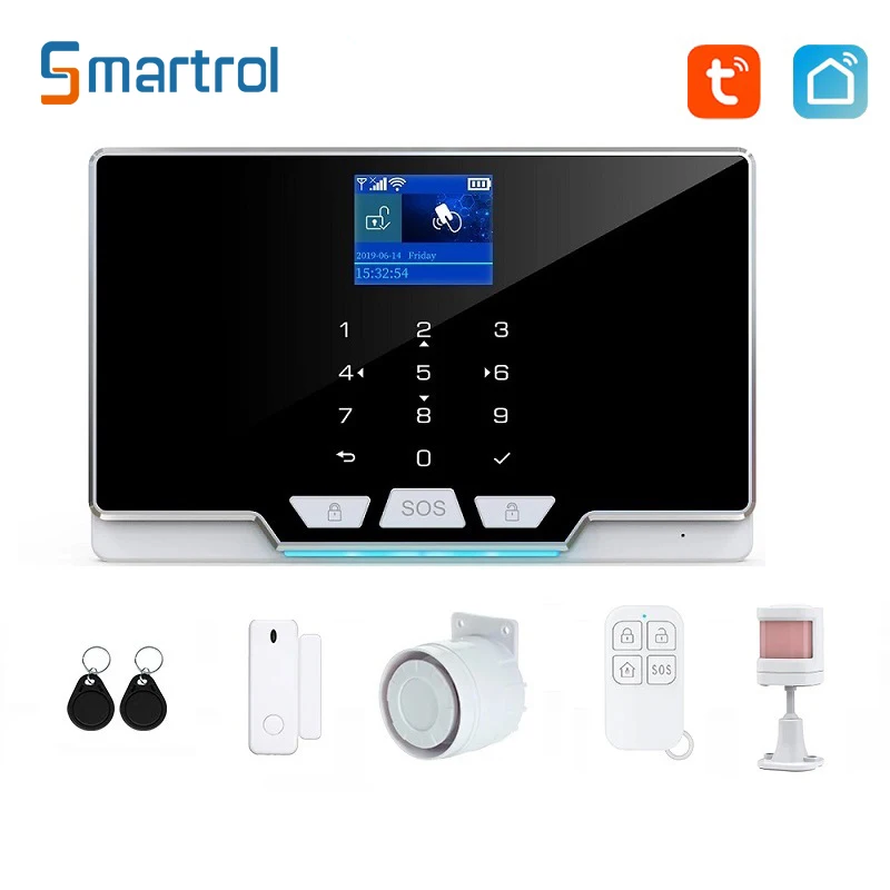 Smartrol GSM Security Alarms TUYA Smart Home WIFI Wireless Alarm Kit For Garage Residential House Security Alarms Support Alexa