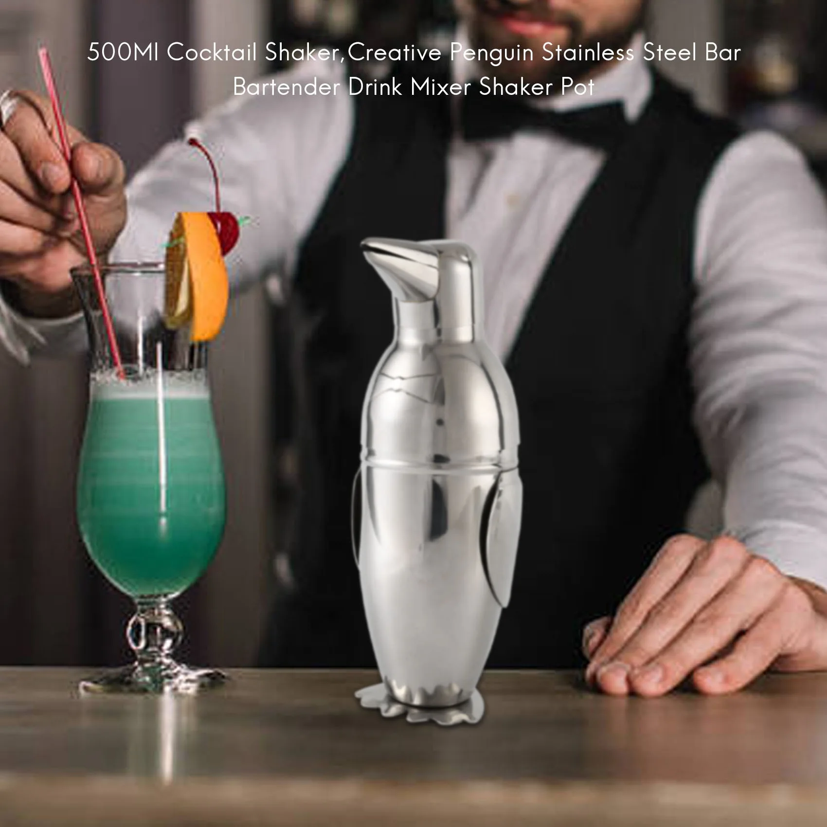 500Ml Cocktail Shaker,Creative Penguin Stainless Steel Bar Bartender Drink Mixer Shaker Pot,Wine Bottle,Wine Accessories