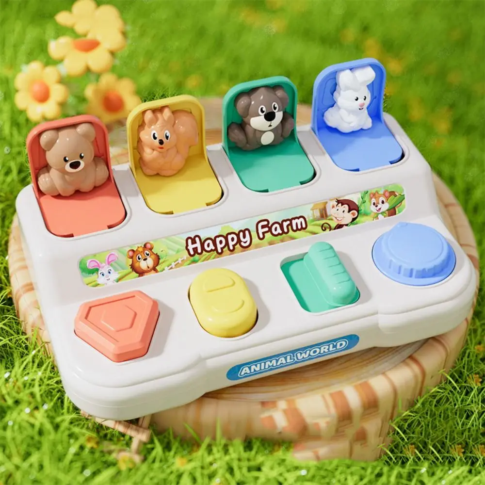 Montessori Peekaboo Switch Box Button Cartoon Animals Interactive Animal Toy Box Colorful Giraffe Animal Sensory Toy