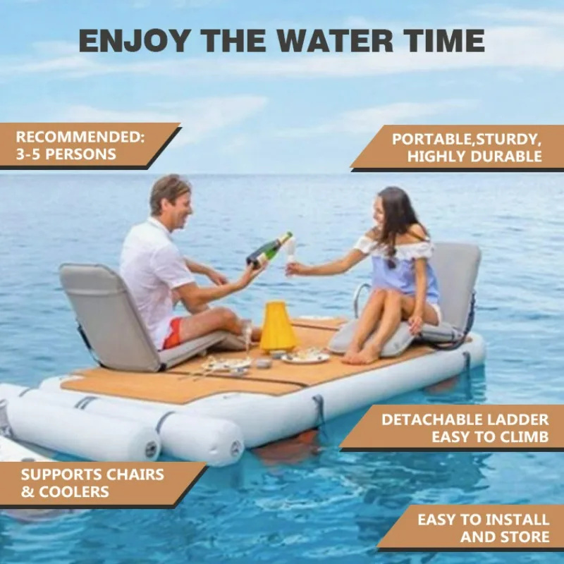 Inflatable Floating Dock Platform, 8x6ft Heavy Duty Drop Stitch PVC Deck, Model FD86, for Boat Yacht Mooring Sunbathing