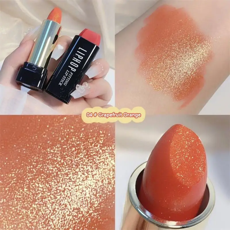 Glitter Lipstick Long Lasting Non-stick Cup Velve Sexy Nude Red Lipstick Shimmer Gold Waterproof Moisturizing Women Lips Makeup