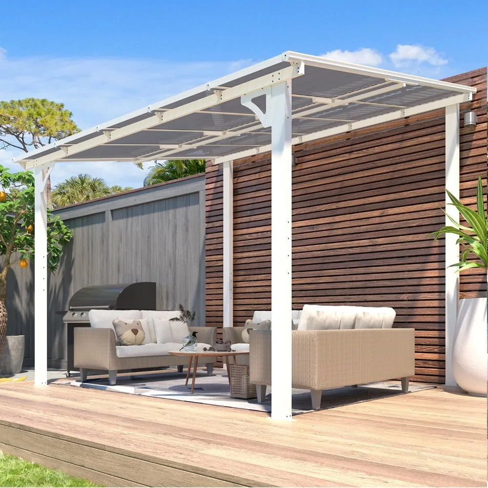 10'x 8 'white pergola and pavilion, large wall mounted pergola, outdoor terrace, backyard and other metal sunshades