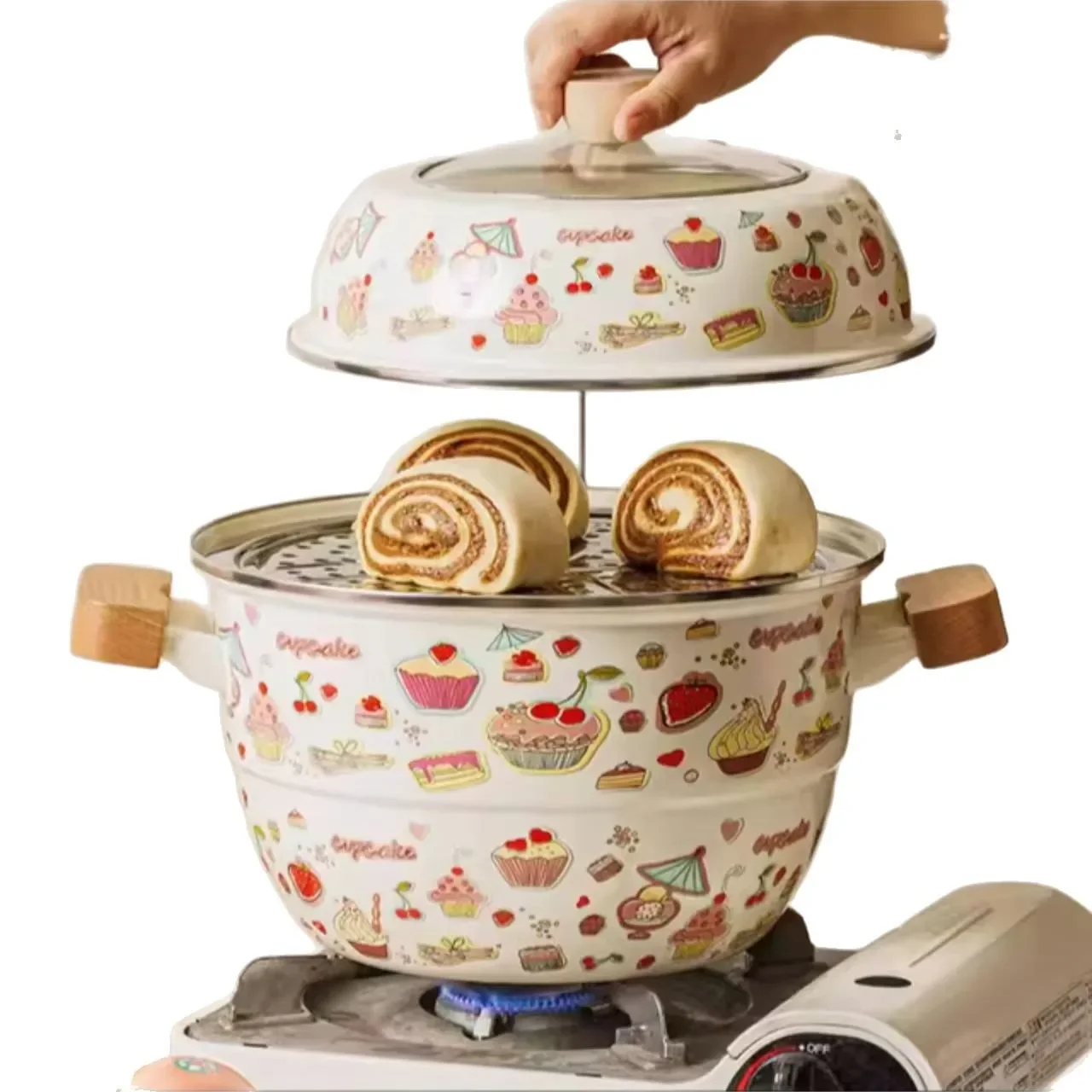 Enamel Enamel Double-layer Household Enamel Stew Pot Large Capacity Induction Cooker Gas Multi-functional Steamer Cooker G