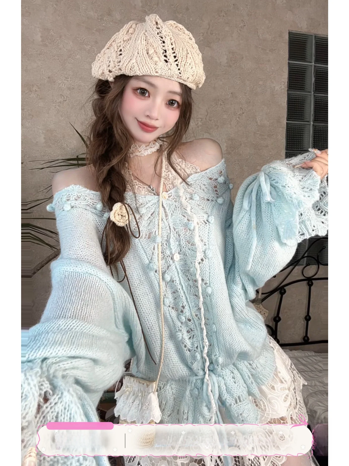 

Утягивающий длинный вязаный тонкий свитер свека, женский свободный открытый кардиган ранней осени Sweet Sle Bubble Sve V-ne