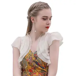 Chiffon Bolero Wedding Jacket Short Sleeve Shrugs For Women Wedding Wrap Bridal Cover Up Evening Party Dress Cape Marriage Coat