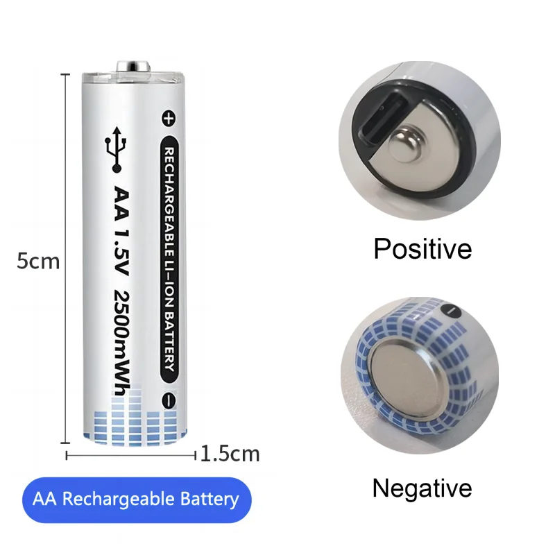 AA Rechargeable Battery 2500mWh USB 1.5V Rechargeable Li-ion Batteries for Remote Control Mouse Small Fan Electric Toy Battery