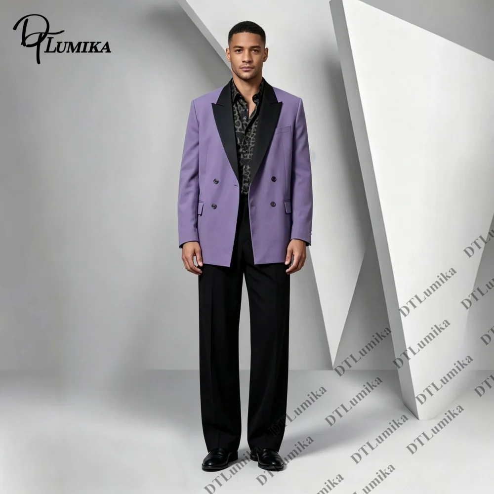 Bespoke Men's Two Piece Suit Contrast Lapel Jacket Pants Bold-toned Double Breasted Tuxedo Formal Suit Attire Made To Measure