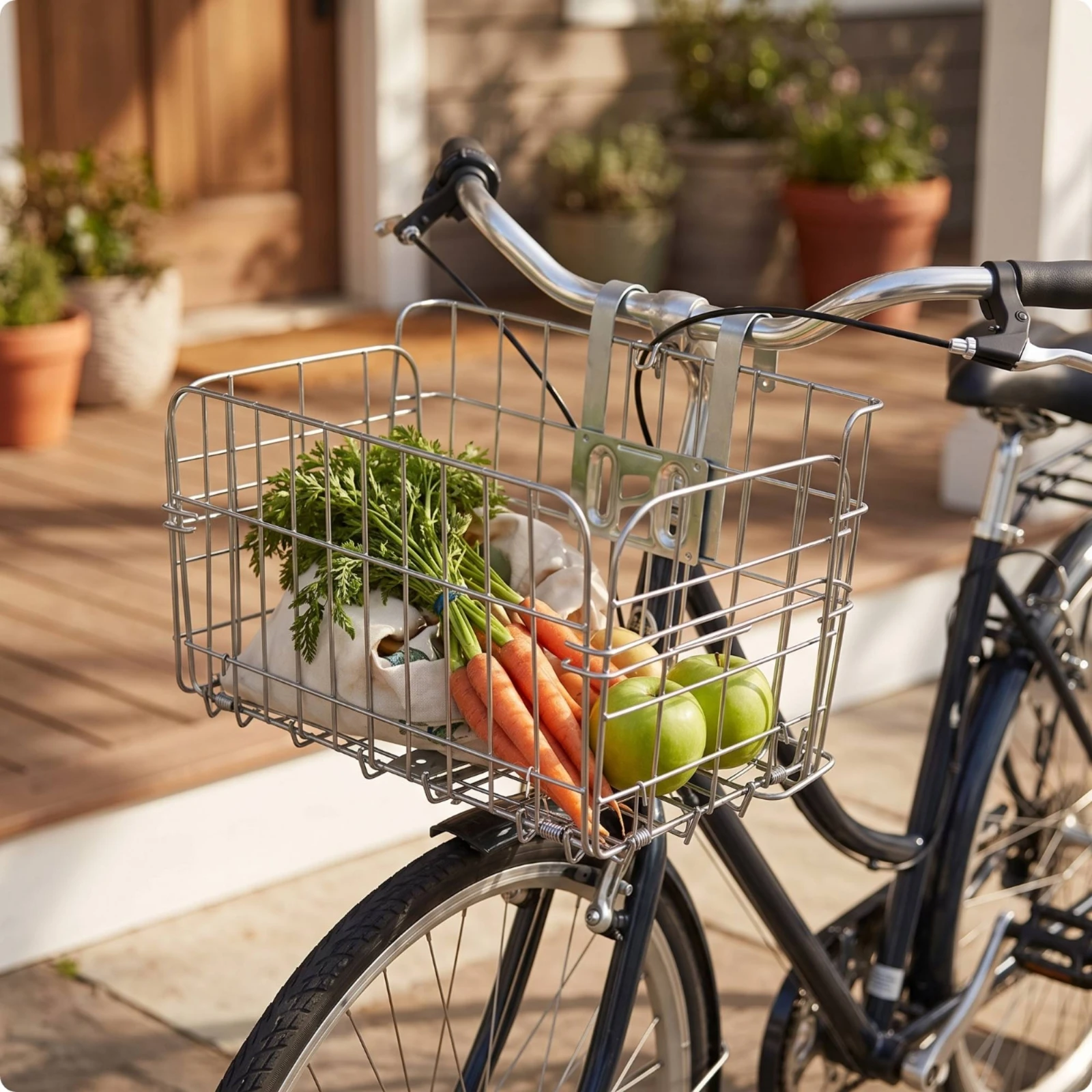 Front Bike Basket with Hooks Metal Wire Front Bike Basket Rectangular Sturdy for Commuters, Errands, Commuting