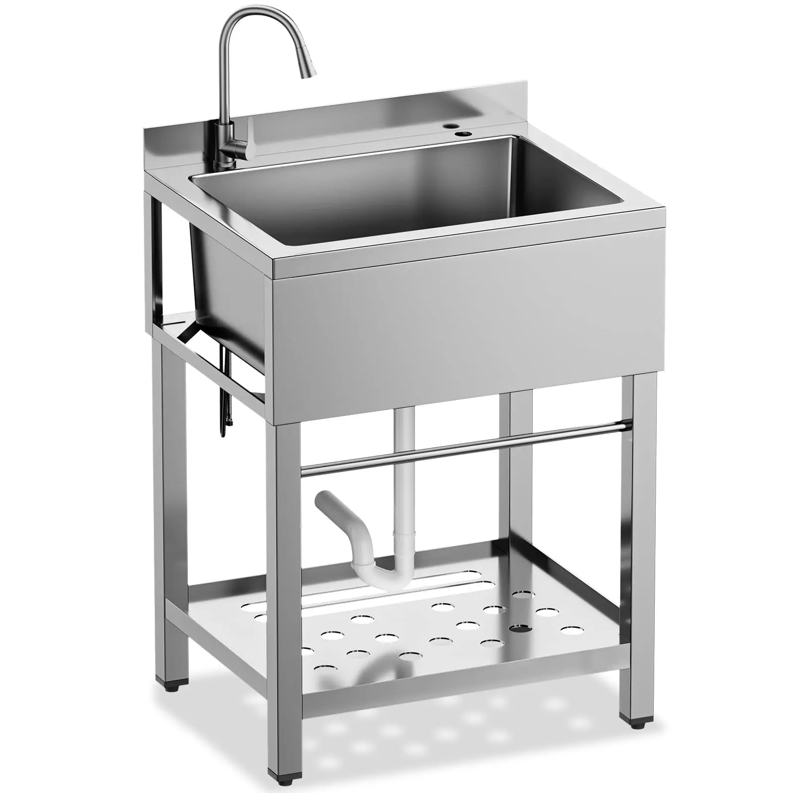 Stainless Steel Utility Sink Freestanding Single Bowl Garage Sink 25 Inch | Shop Sink for Laundry Room Basement Garden