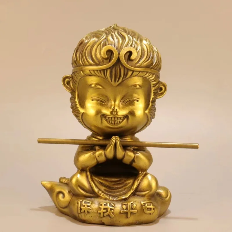 《Monkey King》Monkey King Figurine in Pure Brass - Monkey King of the Fighting Saints for Office Desktop