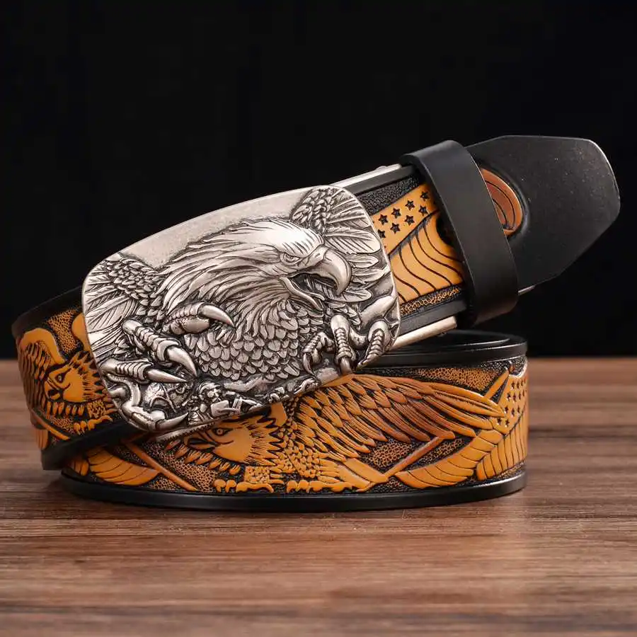Men\'s Leather Belts Belts for Men Genuine Leather Ratchet Belt Automatic Buckle Wide:35mm Men Automatic Buckle Belt