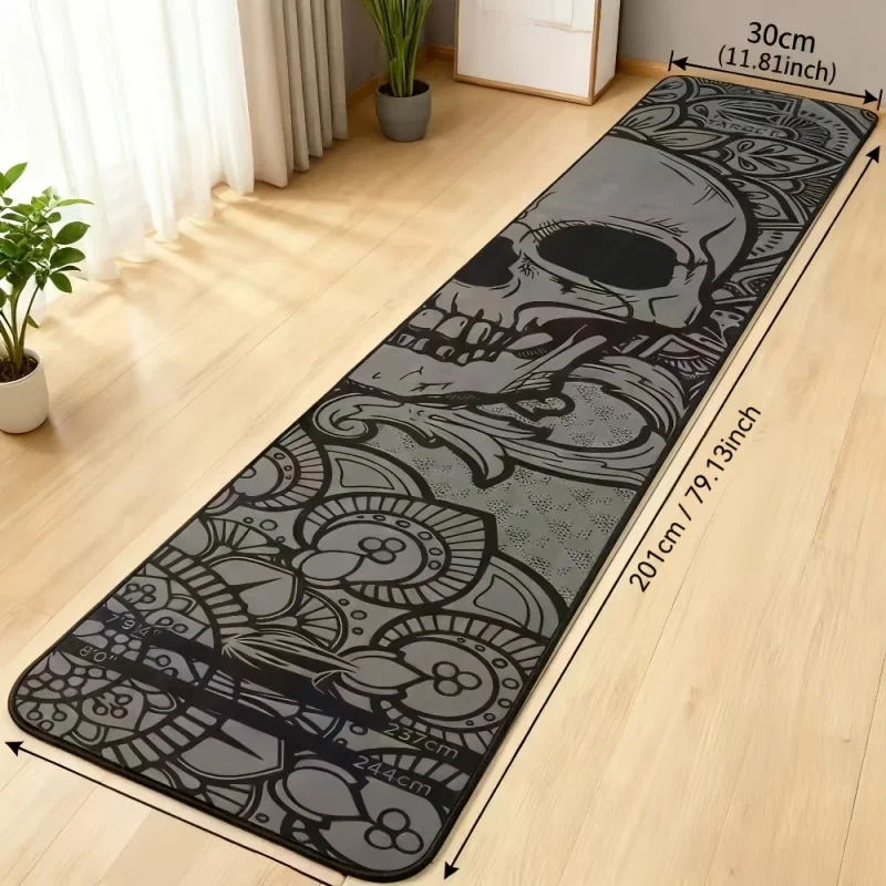 VIKAMA Dark Skull Dart Training Mat Non-Slip Long Throwing Line Floor Mat Dorm Carpet for Boys Darts Game Room Bar Club Decor
