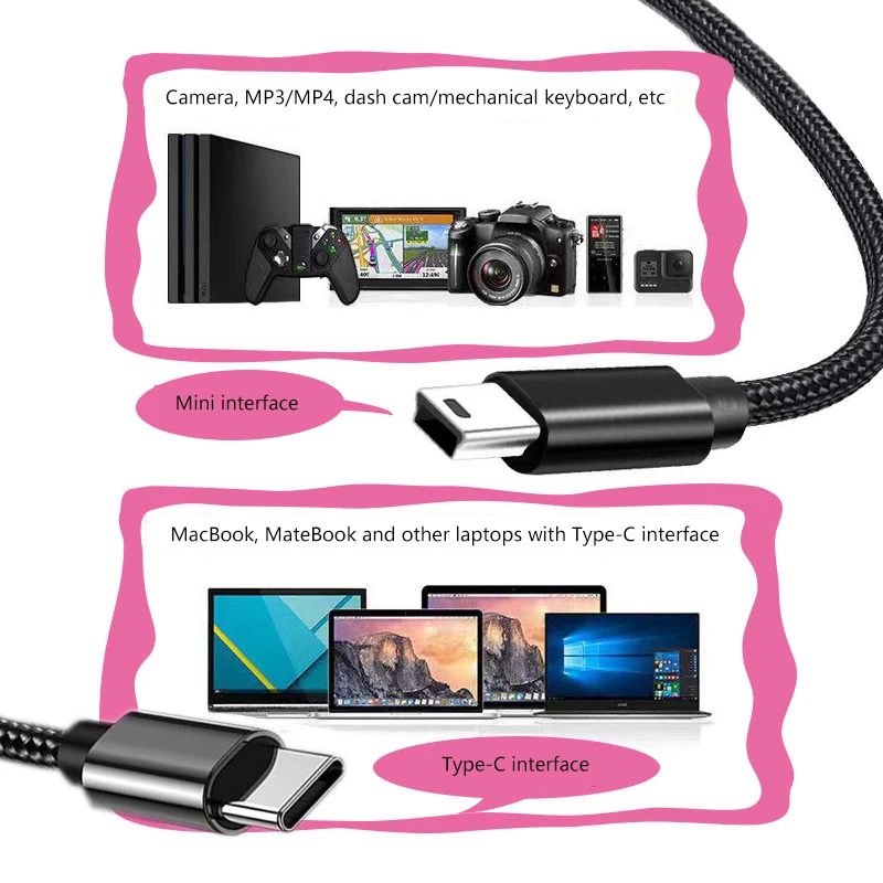كابل محول USB من النوع C إلى كابل USB صغير لكاميرا MacBook Pro MP3 HDD كابل شحن موصل نقل البيانات كابل USB صغير من النوع c
