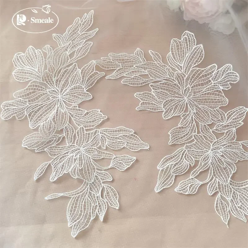 10 Pieces White Silk Embroidery Border Patches, Handmade DIY Bridal Headwear Clothing, Wedding Background Decoration Accessories