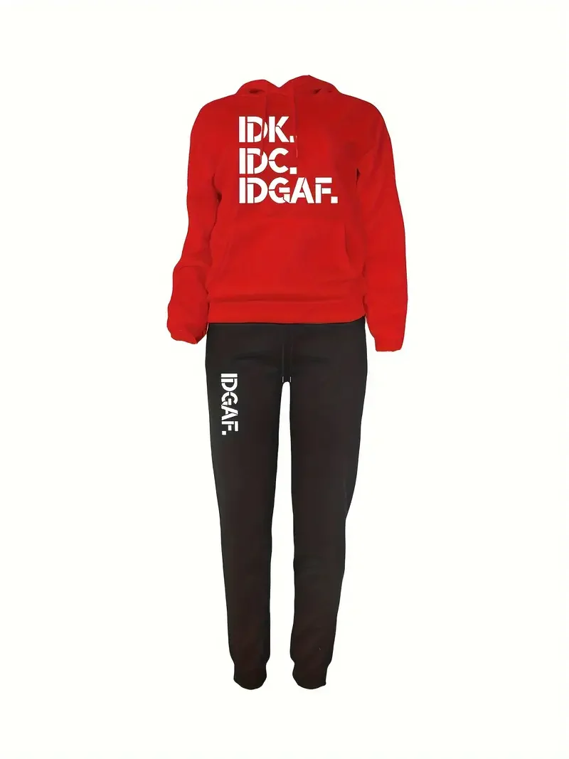 طقم هوديي وهندسي مطبوع بالحروف الهندسية للنساء ، بدلة رياضية أنيقة ، مجموعات أنيقة مع بنطلون ، أساسيات الخريف والشتاء