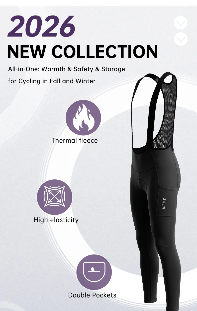 INBIKE Radsport-Fleece-Latzhose für Herren, Herbst-Winter, warme Radsport-Latzhose, thermische winddichte Fahrradhose, Fahrrad-Reithose – Detail 2