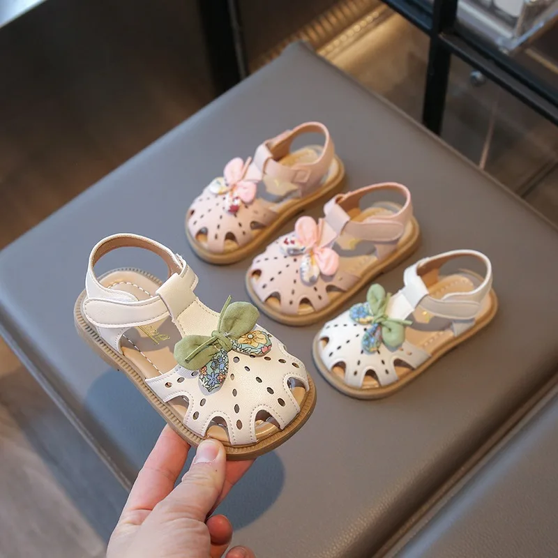 

Girls Sandals 1-6 Years Old Beige Bow Flowers Girls Toddler Shoes Pink Soft Bottom Non-slip Girls Sandals Childrens Single Shoes