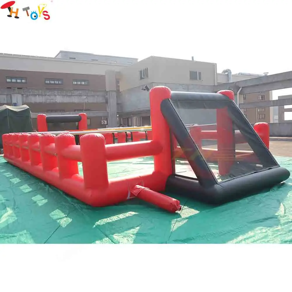 Commercial Inflatable Football Field Slippy Inflatable Soap Soccer Field with Metal Tubes Obstacles Carnival Game Toys for Sale