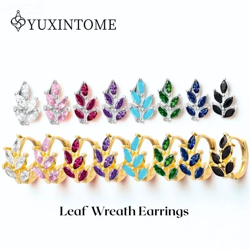 

FLORATO 925 Silver Needle Leaf Wreath Earrings For Women 18K Gold Plated Luxury Crystal Zircon Earrings Fashion Party Jewelry