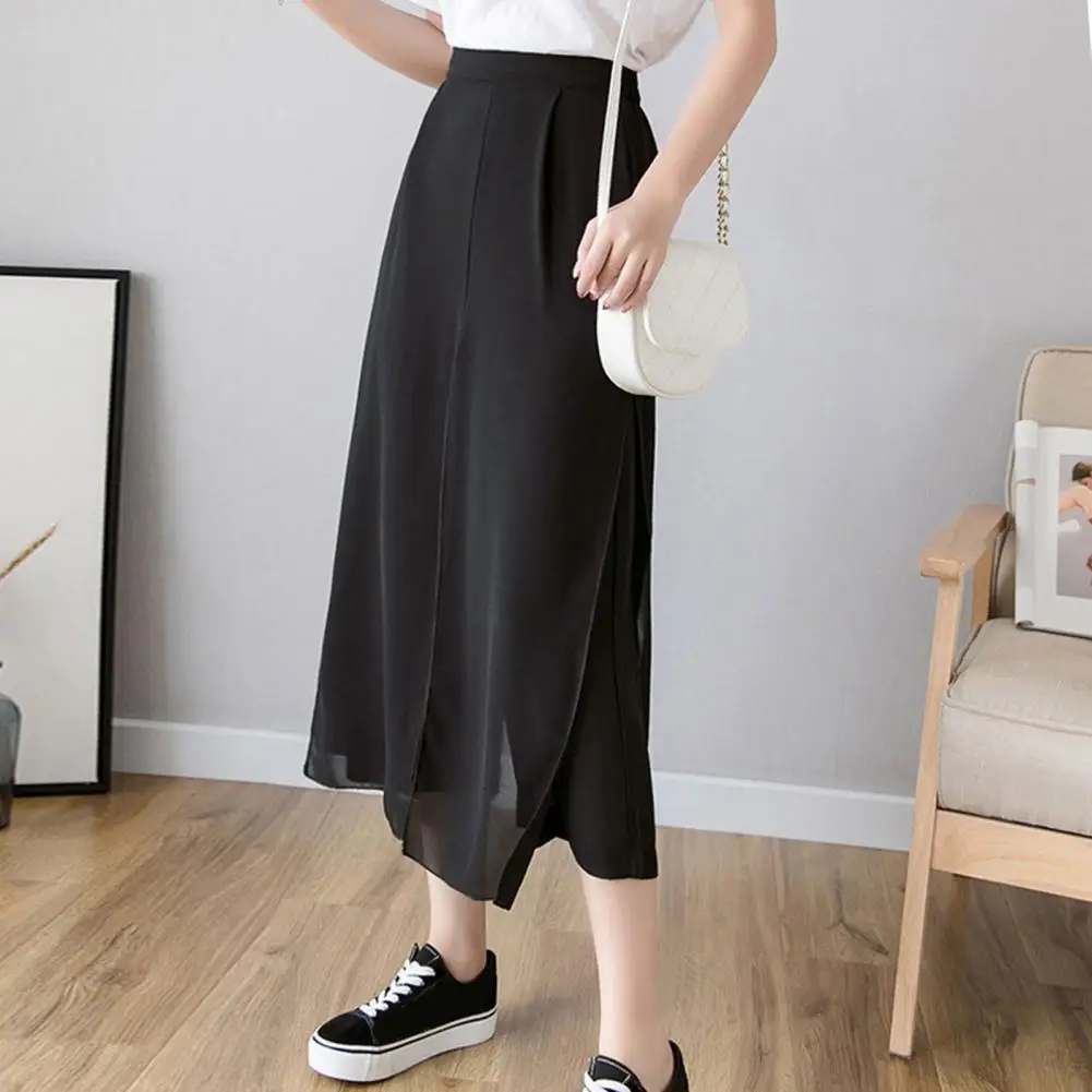 

Culottes Pants Elegant Wide-leg Culottes for Women High Waist Chiffon Trousers Polyester Skirt Pants Wear Fashion Statement