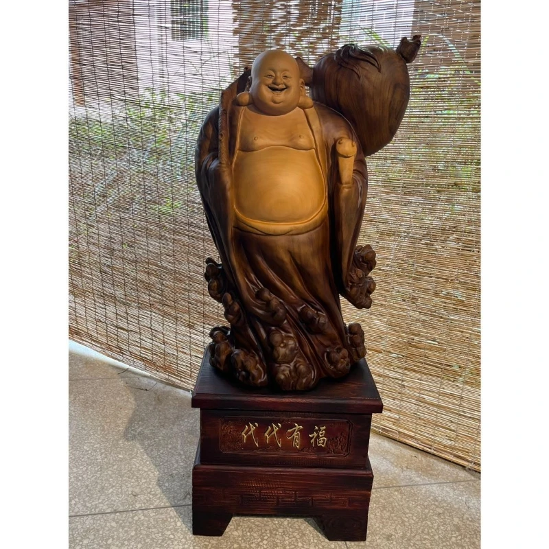

Solid wood carving Maitreya Buddha statue ornament home living room lucky decoration crafts