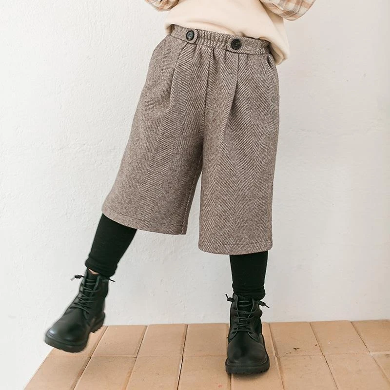 Girls Fleece Lined Thick Pants Autumn Winter Warm Leggings Wide Leg Trousers Kids Bottoms