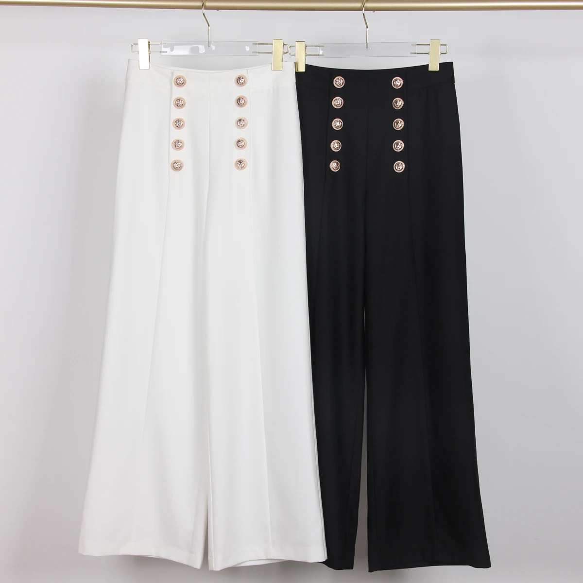 

Black And White S-XXL New Fashion Solid Color Double-Breasted Straight Body Slim Commute With Nine Points Women'S Pants