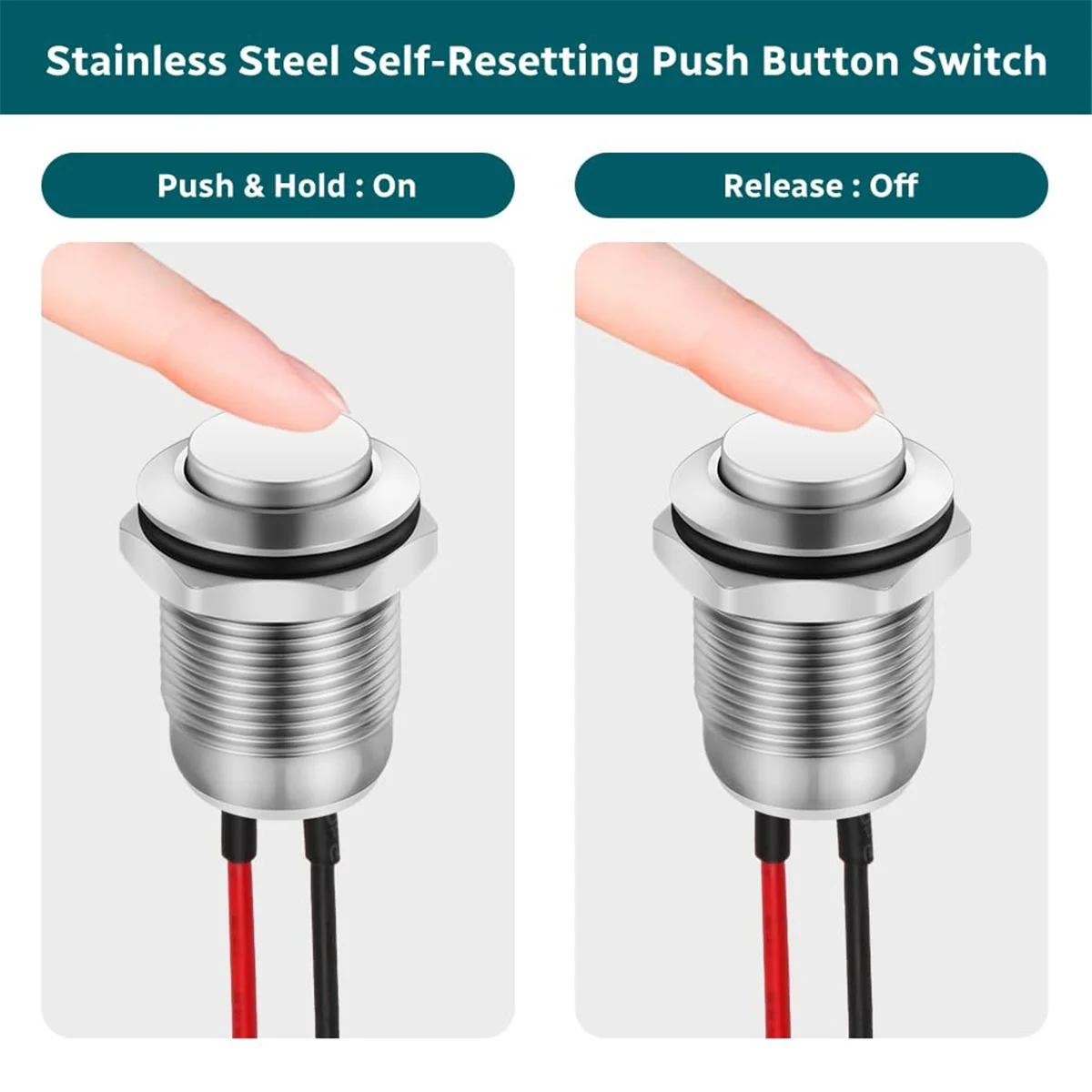 AA14 6pcs Pressure Switches,12 mm Momentary Pressure Switch, Metal Waterproof Button, Protruding Pressure Switch with Wire