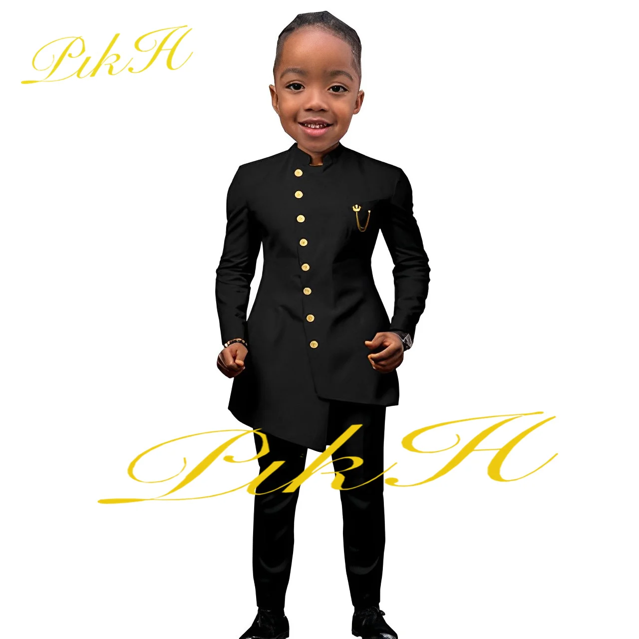 Black Suit for Boys Wedding Tuxedo Indian Style Jacket Pants 2 Piece Kids Fashion Party Dress Slim Fit Child Clothes