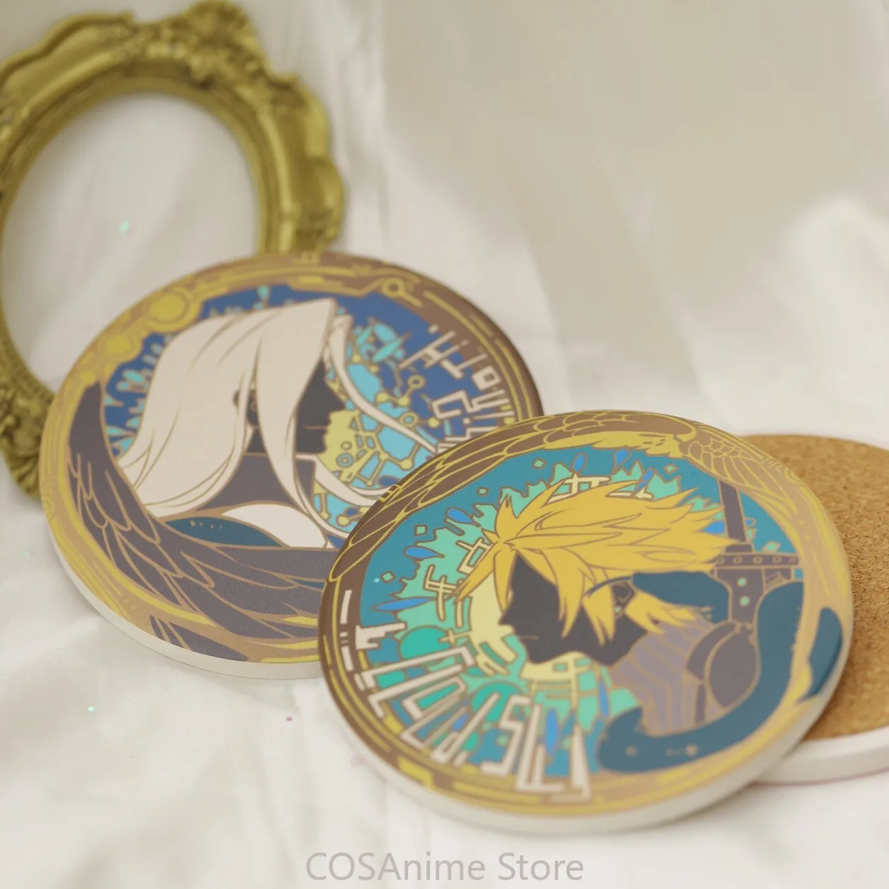 Sephiroth Cloud Strife Ceramic Coaster Anime Game Cosplay Collar Brooch Clothes Button Backpack Pins Pencil Case Badge Xmas Gift view 5