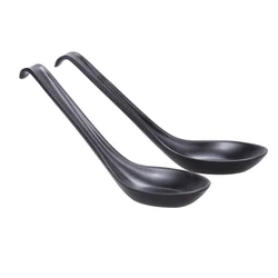 Cabilock Black Melamine Spoons Chinese Won Ton Soup Spoon Hook Asian Plain Style Rice Spoon Dongbo Dessert Spoons
