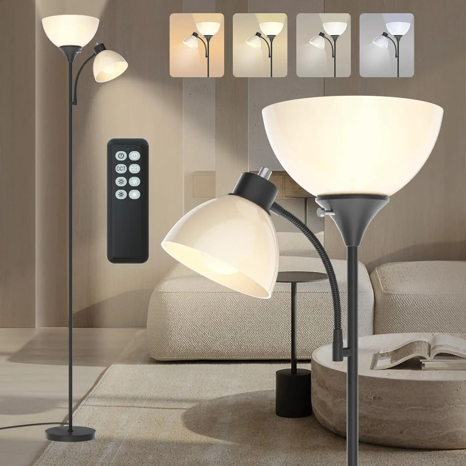 

Super Bright 11W+7W 2100LM Adjustable Floor Lamp with Remote, 4 Color Temperatures for Living Room/Bedroom
