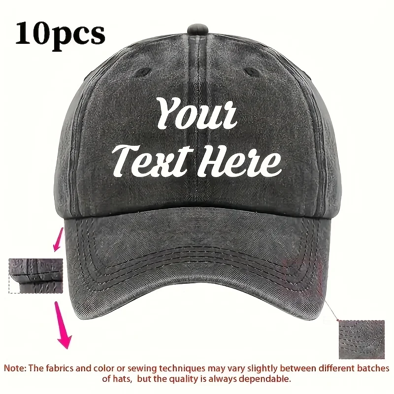 10pcs Custom Baseball Caps with Personalized Text/Logo/Photo - Adjustable Unisex Hats for Men & Women