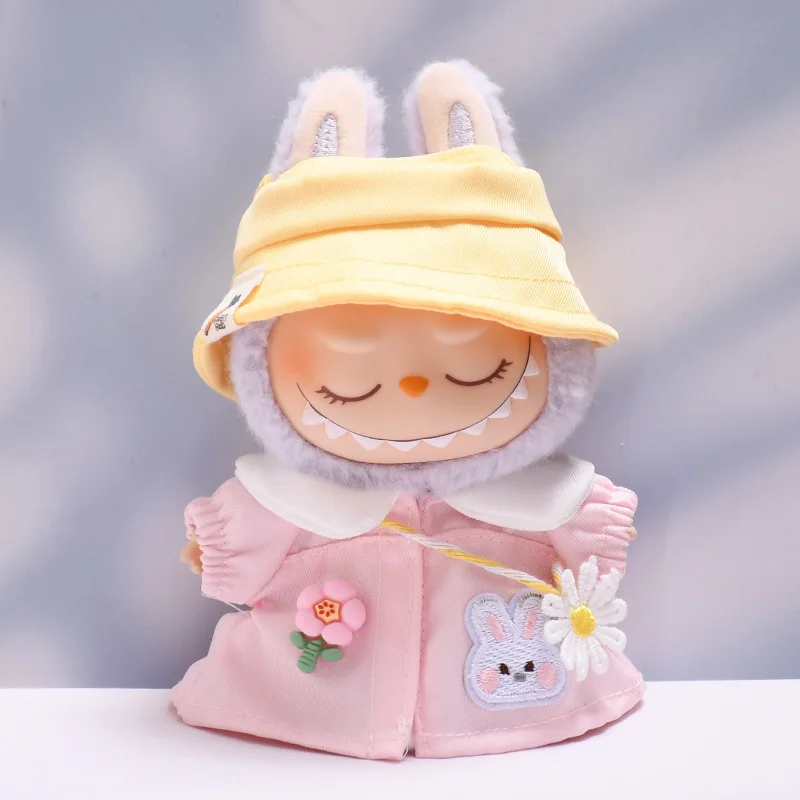 15cm/17cm Labubu I II Doll Clothing Bow Spring Outing Skirt Set Sitting Party Plush Doll Clothing Accessories