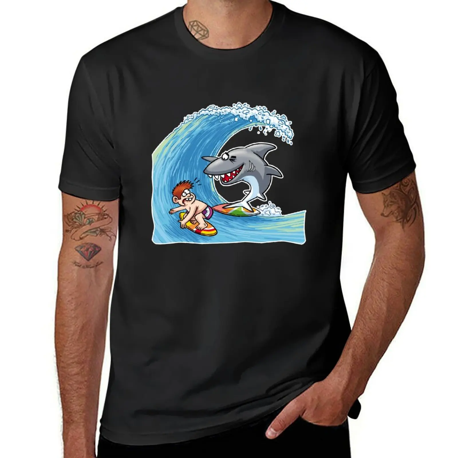 

Joker Surfer Shark With Surfer Boy T-Shirt korean fashion customs anime clothes funny t shirts for men