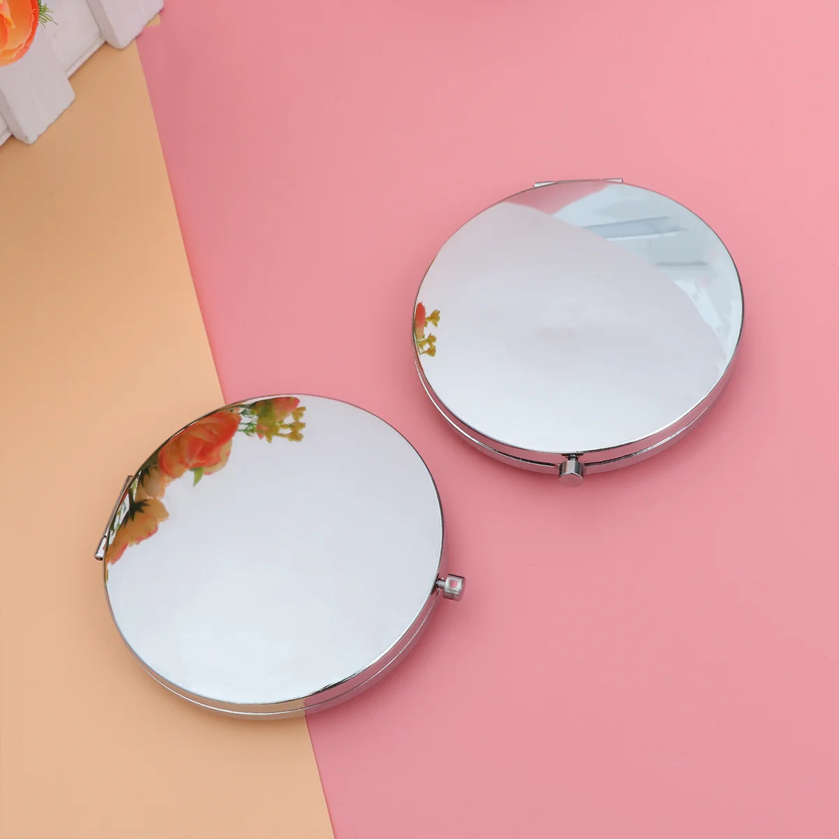 2 قطعة مرآة ماكياج قابلة للطي مزدوجة الجانب إطار كريستال مدمج زجاجي عالي الوضوح مرآة صغيرة لمحفظة السفر وسطح المكتب #4