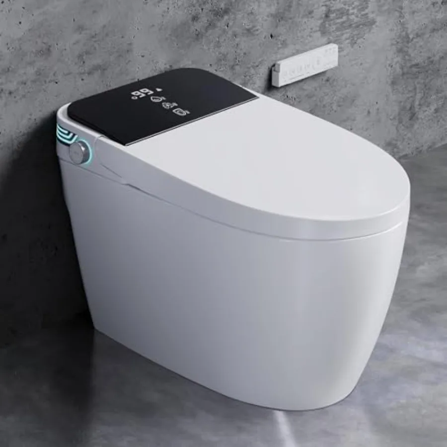 

Smart toilet for home use, ceramic white, tankless dual-flush with bidet, heated seat, instant warm water, dryer, auto open/clo