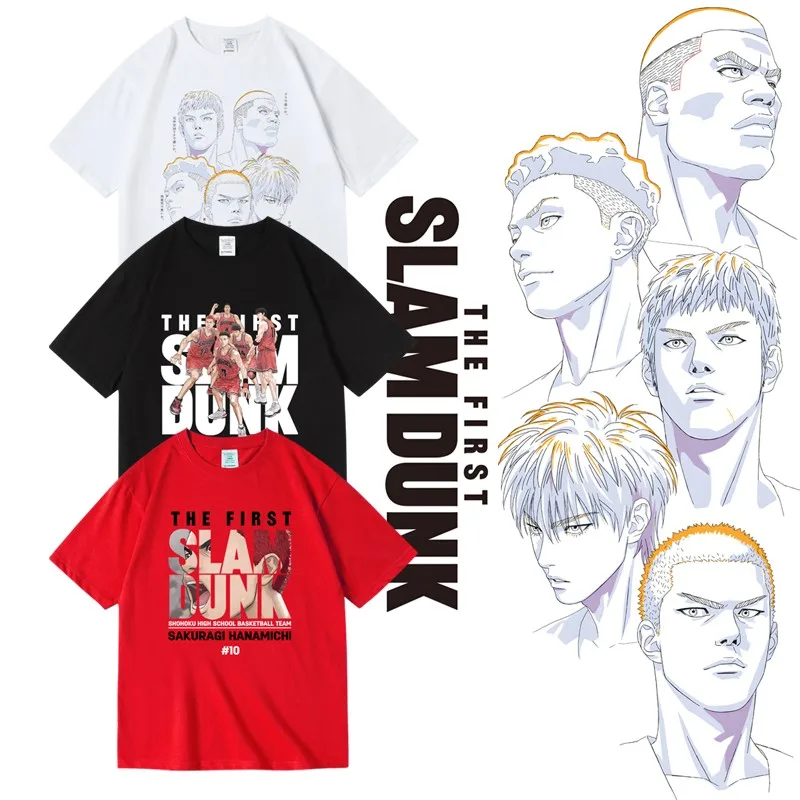 

A Short-sleeved Summer Pure Cotton Round-neck T-shirt with a Print of Sakuragi Rukawa from the Japanese Anime "Slam Dunk"