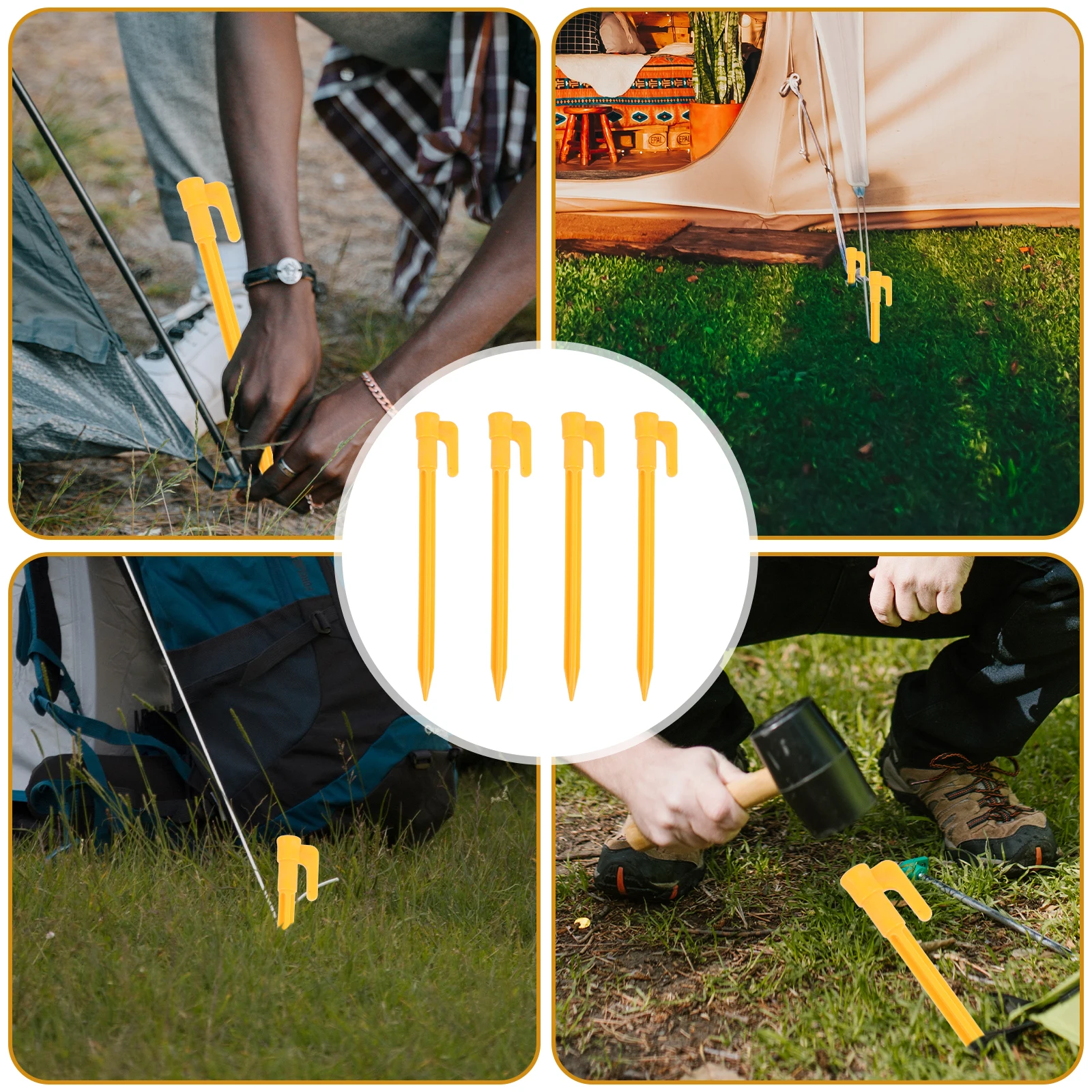 

24pcs Tent Pegs Camping Beach Stakes ABS Heavy Duty Windy Conditions Reusable Safe Gardening Fixing Nails Sand Tent Supplies