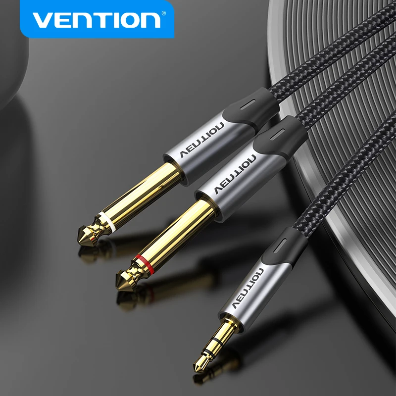 Vention 3.5mm à Double 6.5mm câble TRS AUX mâle Mono Jack 6.5 à stéréo Jack 3.5 câble Audio pour amplificateur de mixage adaptateur 6.35mm