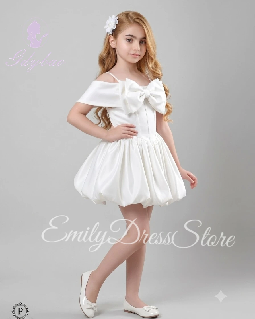 Customized Ivory Flower Girl Dress For Wedding Elegant Puffy Satin Sleeveless Kids Baby Birthday First Communion Ball Gown