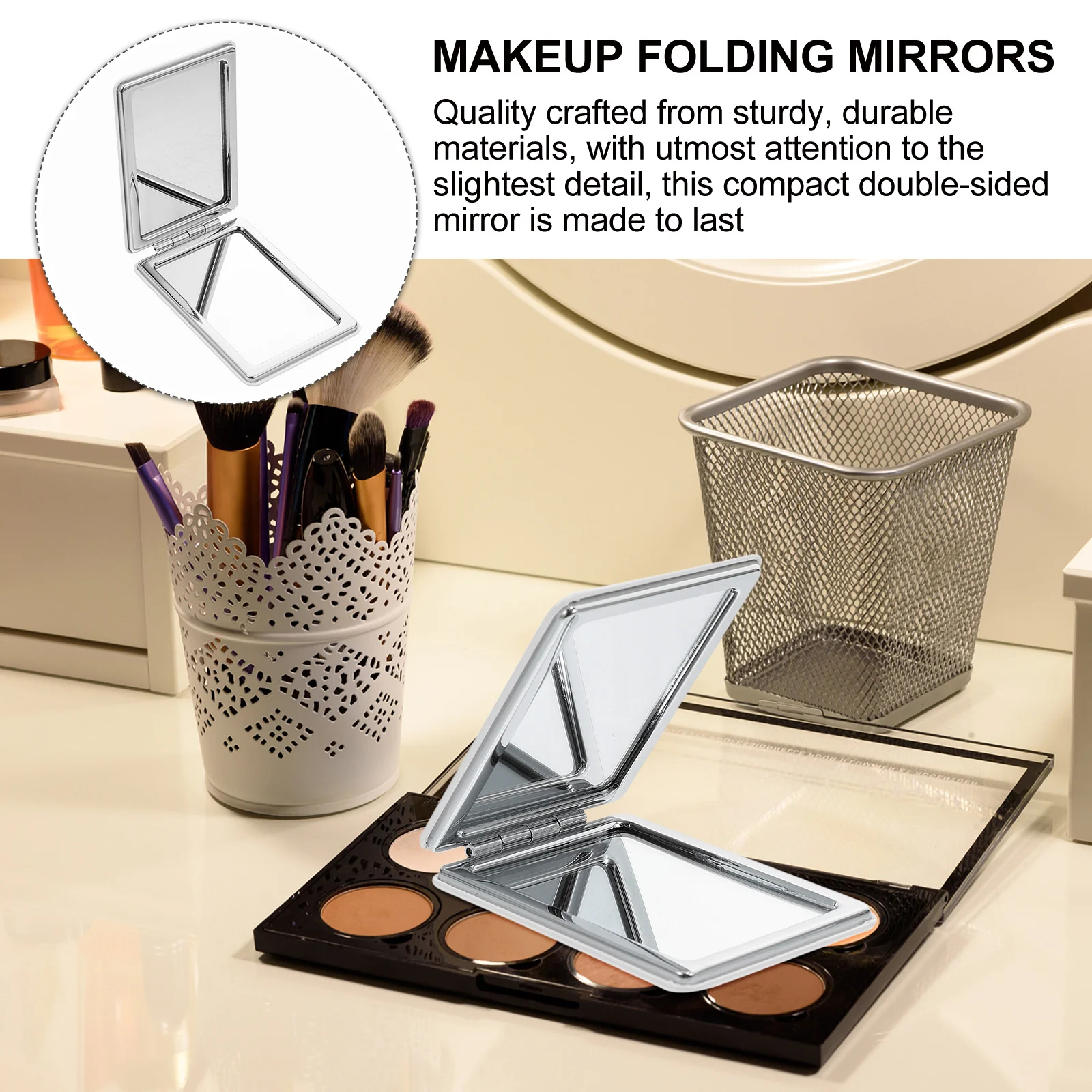 2Pcs Sleek Cover Foldable Makeup Mirror Compact Double-Sided Travel Purse Accessory Cover Mirrors
