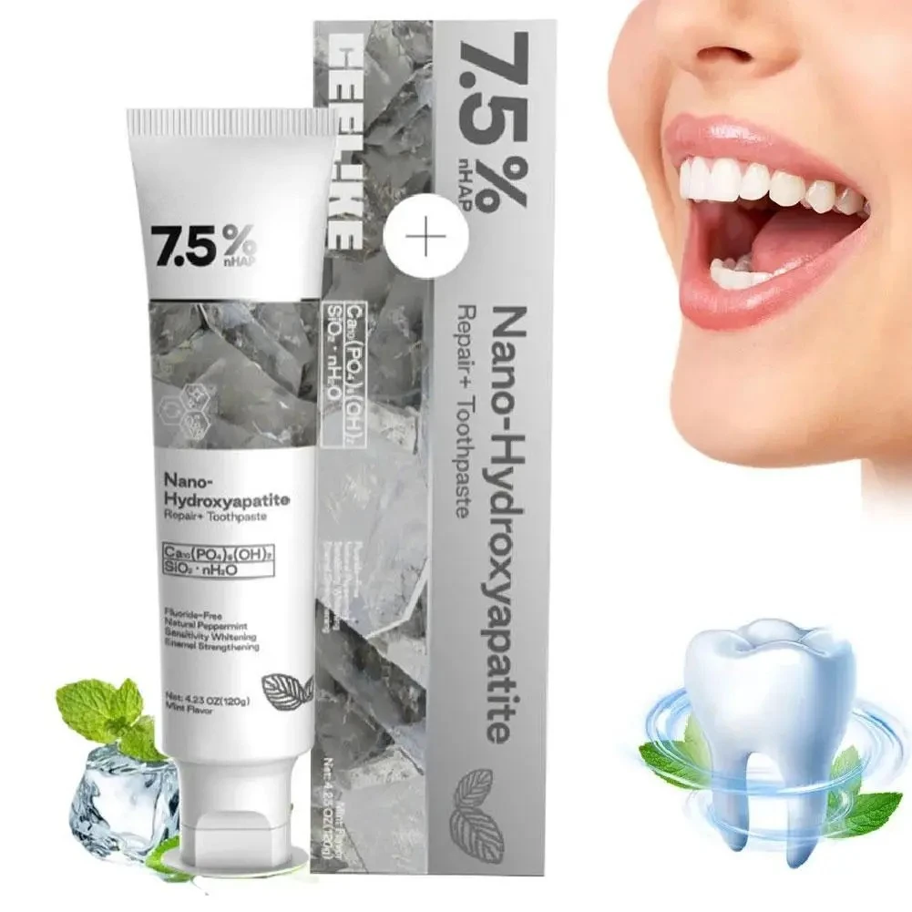 

120 г 7,5%, эмаль, восстановление полости рта, освежение дыхания, отбеливатель для зубов, зубная паста, гидроксиапатит, пробиотик, отбеливающая зубная паста